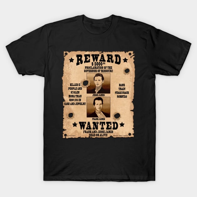 Frank & Jesse James Wild West Wanted Poster T-Shirt by Airbrush World